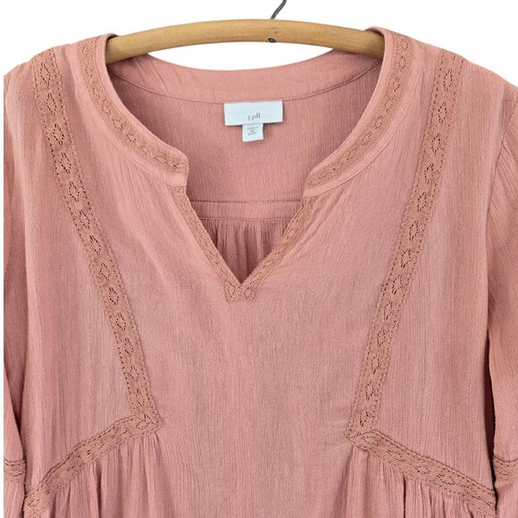 J. Jill Rose Pink Peasant Blouse Embroidered 3/4 Sleeves Pleated Back XS Petite - Picture 3 of 9